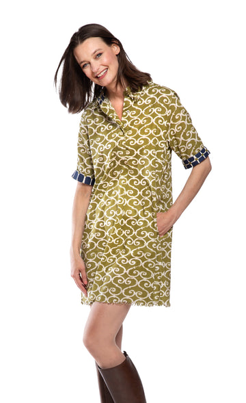 Chatham Dress Green Ivory Swirl Print in S view 2 - The Windmill Chatham Green Dress Code