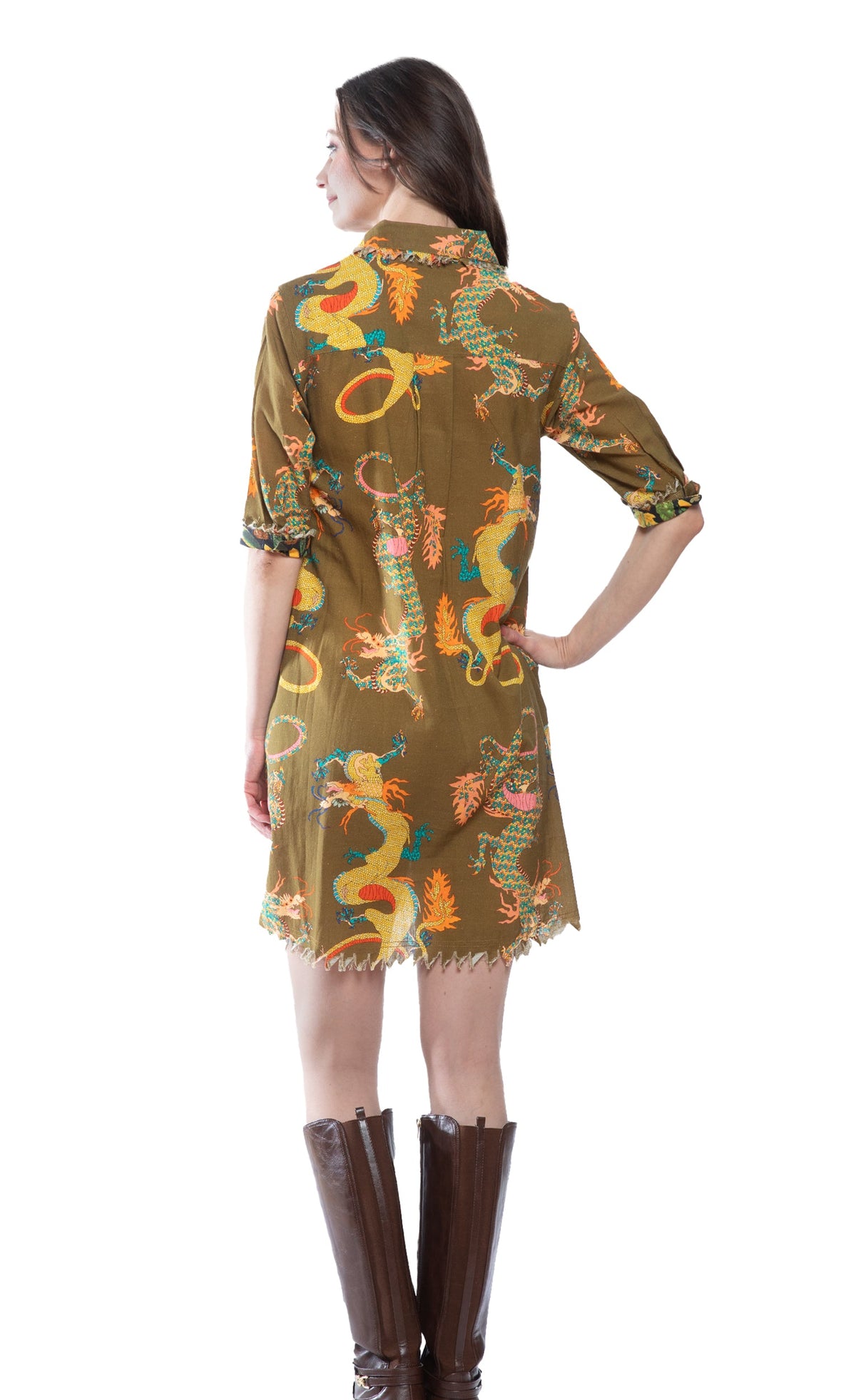 Chatham Dress Olive Dragon Print in L view 4 - Print Dress