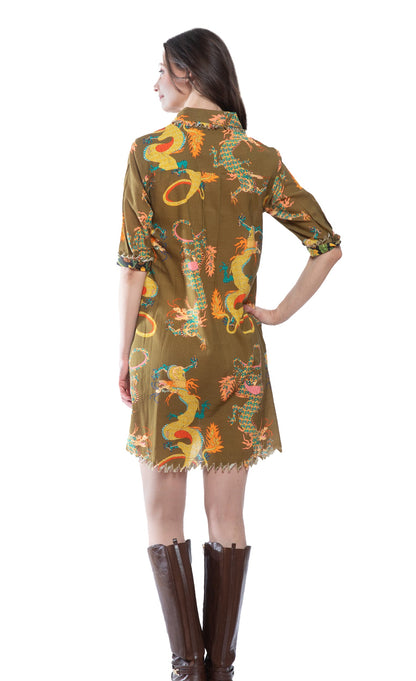 Chatham Dress Olive Dragon Print in L view 4 - Print Dress