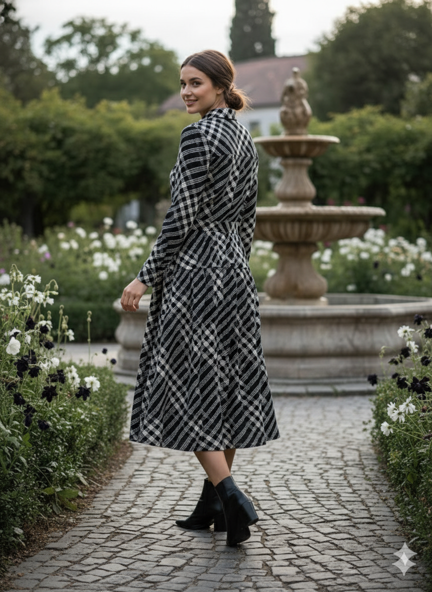 Checkered Shirt Midi Dress S view 2 (dress) - checkered shirt dress women, checkered shirt dress midi,  - shop at us.meeeshop