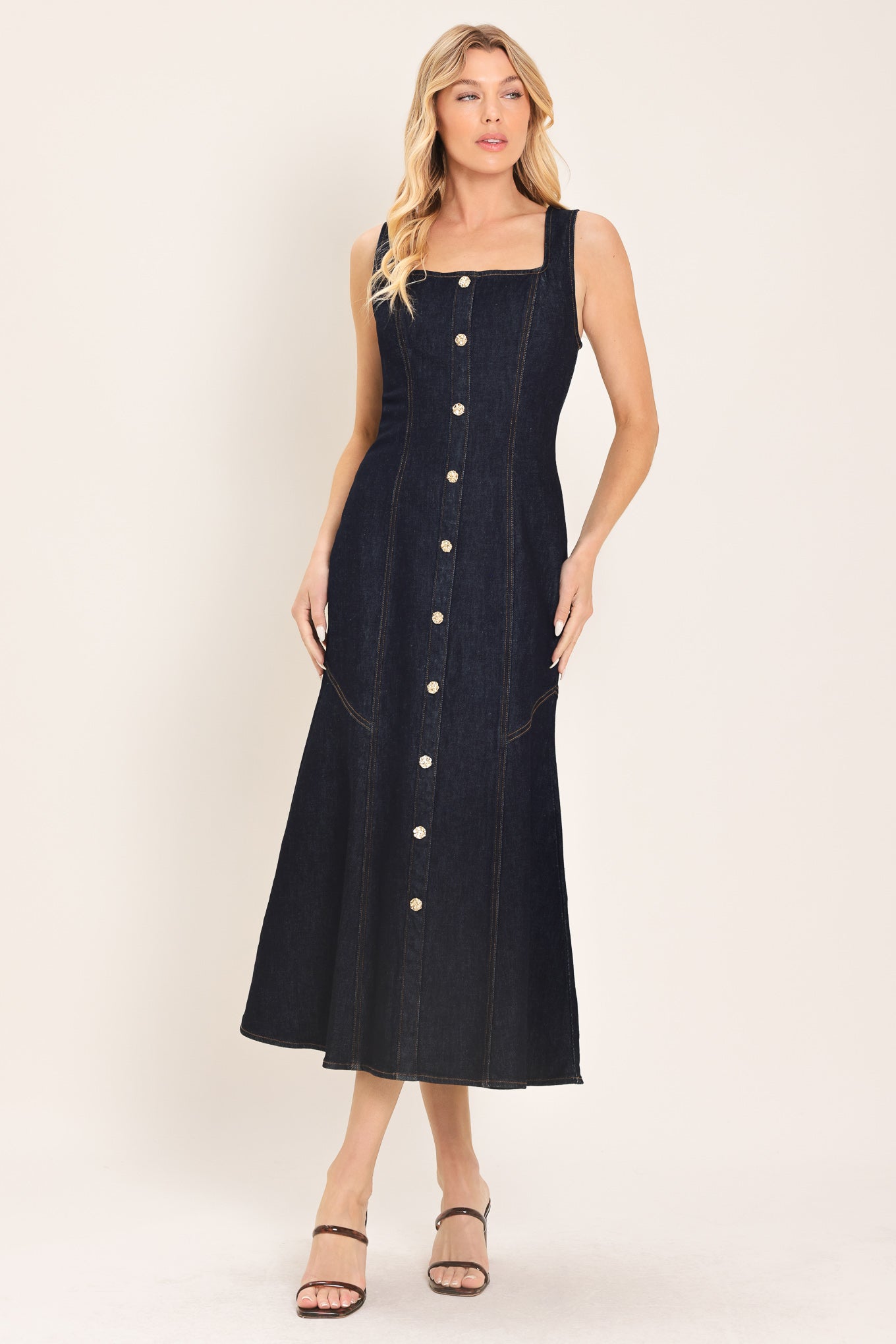 Chelsea Denim Midi Dress in DARK INDIGO - Chelsea Studio Denim Dress