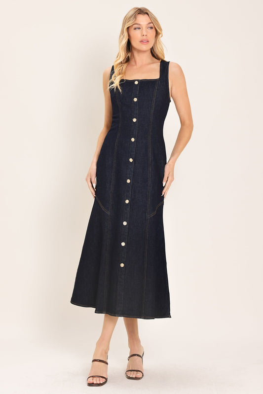 Chelsea Denim Midi Dress in DARK INDIGO - Chelsea Studio Denim Dress
