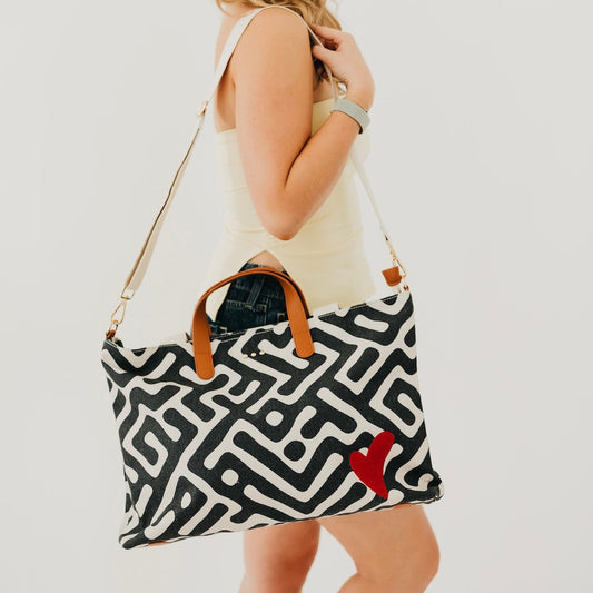 Chelsie Canvas Printed Tote in Olive & Black Geometric view 2 (bag)