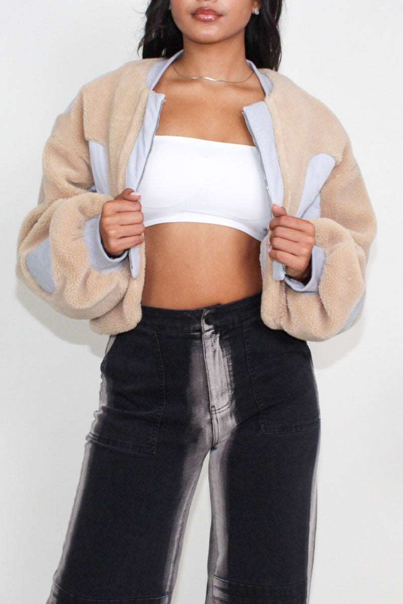 Cherish Charm Cropped Sherpa Cropped Jacket in MEDIUM view 2 (layer)