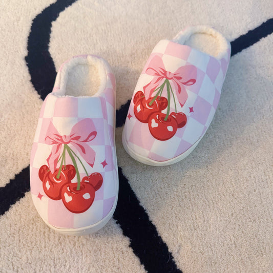 Cherry Bow Check Lounge Slippers - Sweet & Cozy in S/M - Sweet Cozy (piece)
