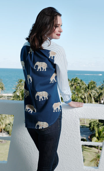 Chesapeake Hi Lo Top with Navy Ground Ellies on the Back in XS - Ellies Top