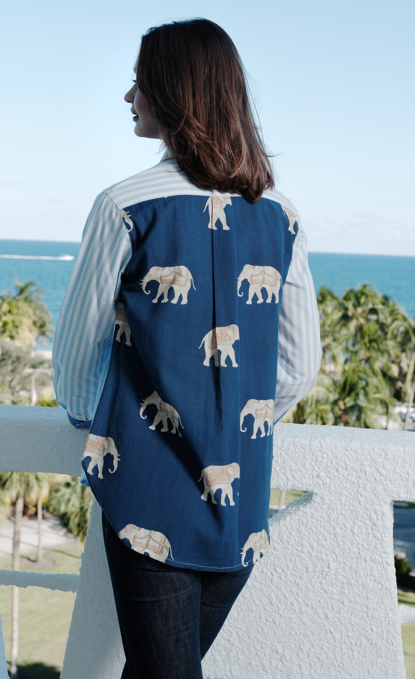 Chesapeake Hi Lo Top with Navy Ground Ellies on the Back in S view 2 - Ellies Top
