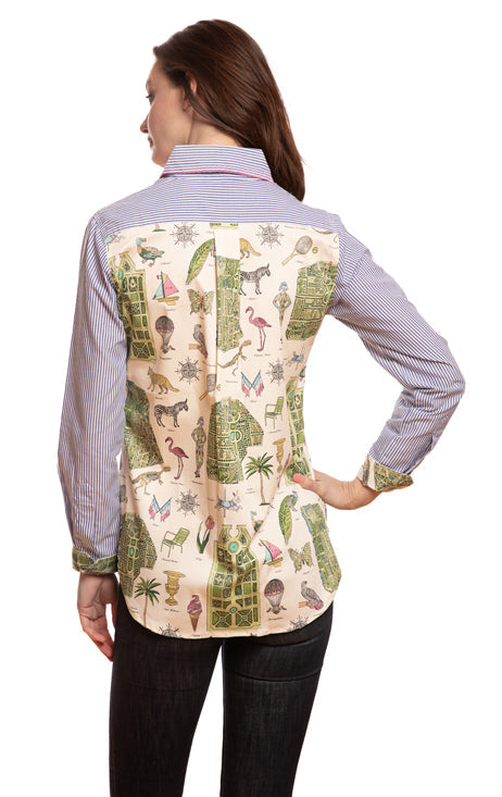 Chesapeake Top Striped Front with Paris Map on Back in M view 3 - Map Top