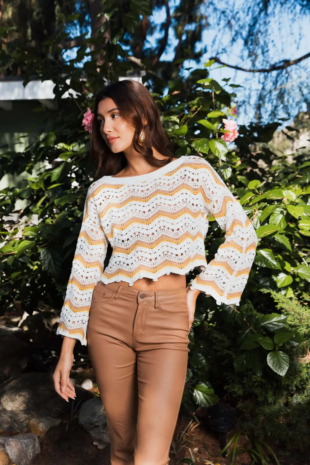 Chevron Chic Flare Crop Top - MeeeShop Women's Fashion