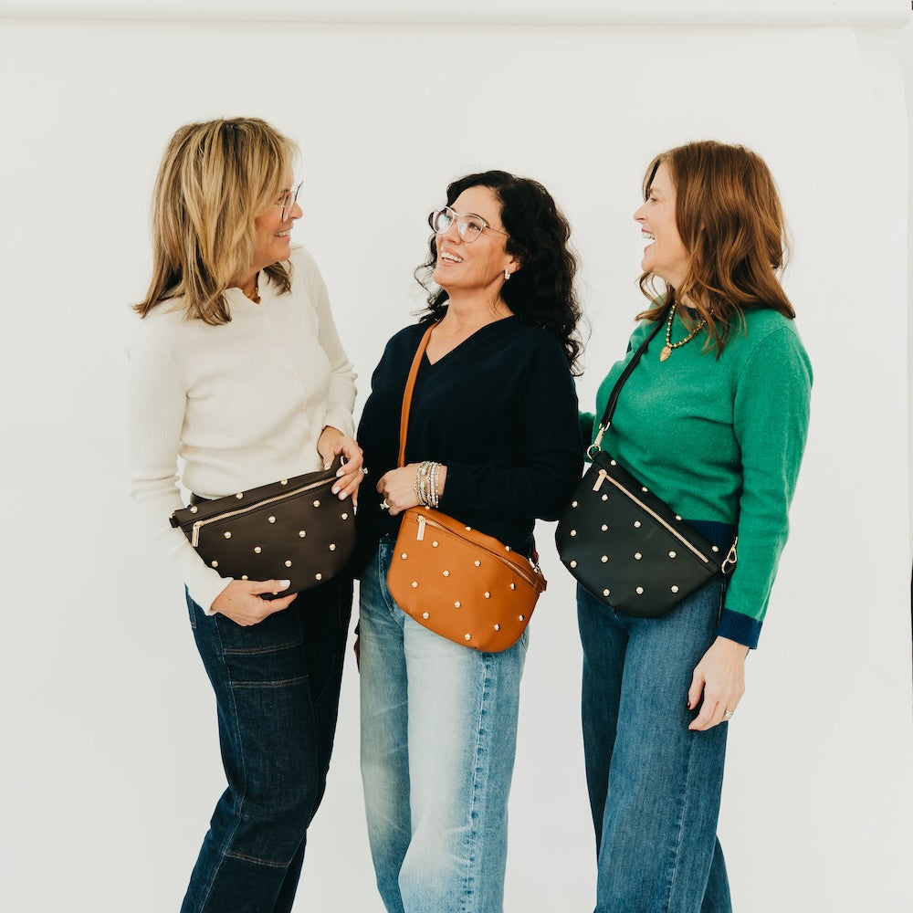 Chic Gold Studded Westlyn Bum Bag in Chocolate view 4 - Chic Gold Bag Charm