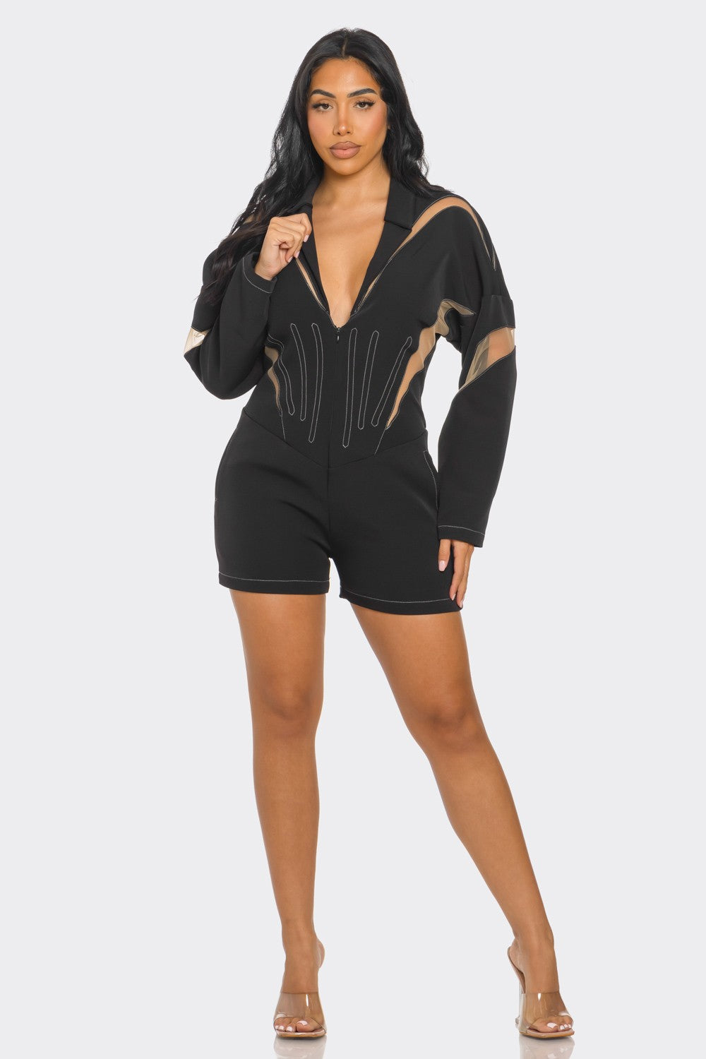 Chic Mesh-panelled Black Romper in M view 2 (one-piece)