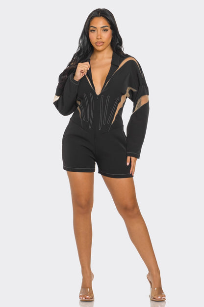 Chic Mesh-panelled Black Romper in M view 2 (one-piece)