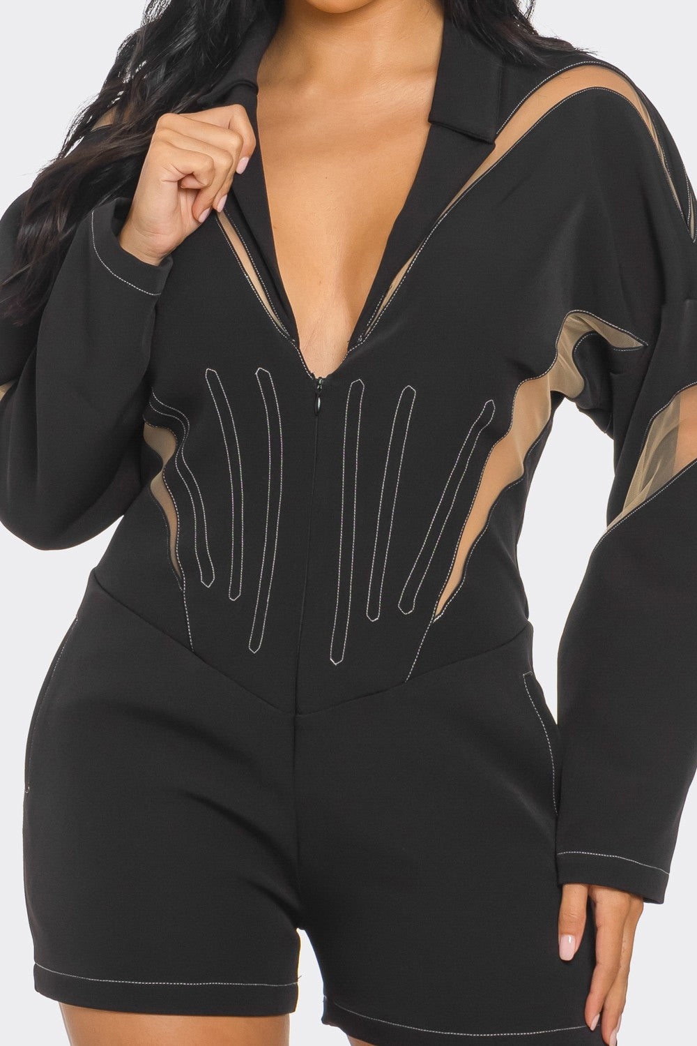 Chic Mesh-panelled Black Romper view 4 (one-piece)