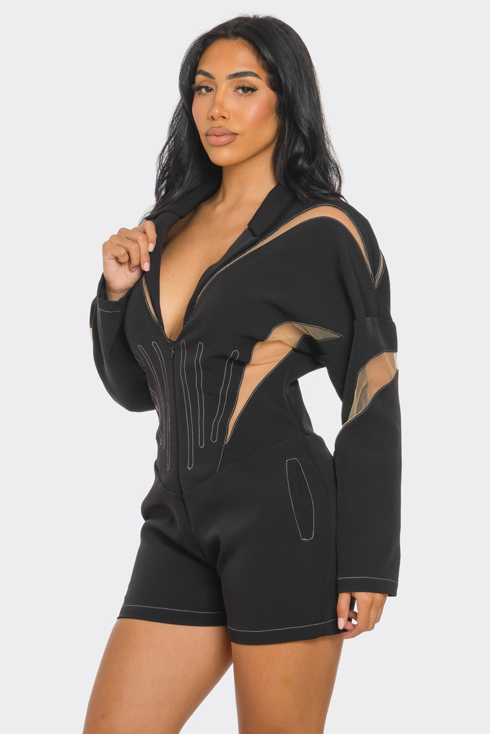Chic Mesh-panelled Black Romper view 5 (one-piece)