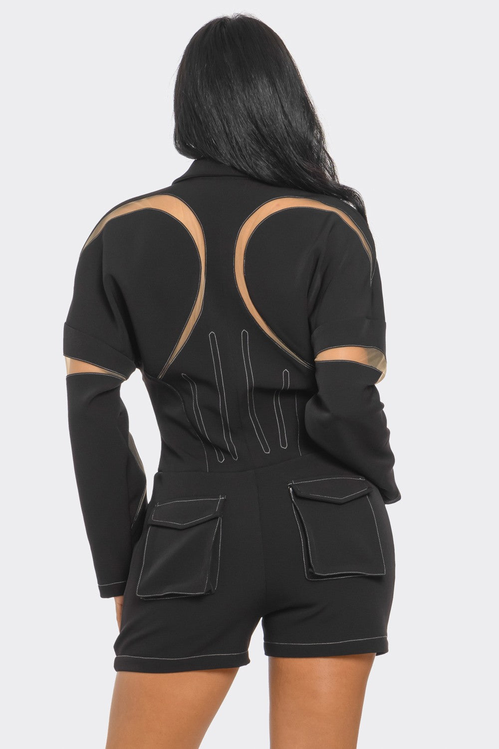 Chic Mesh-panelled Black Romper view 6 (one-piece)
