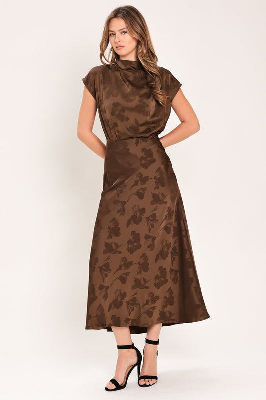 Chocolate Floral Woven Jacquard Midi Skirt in BROWN view 2 - Chocolate Floral Dress