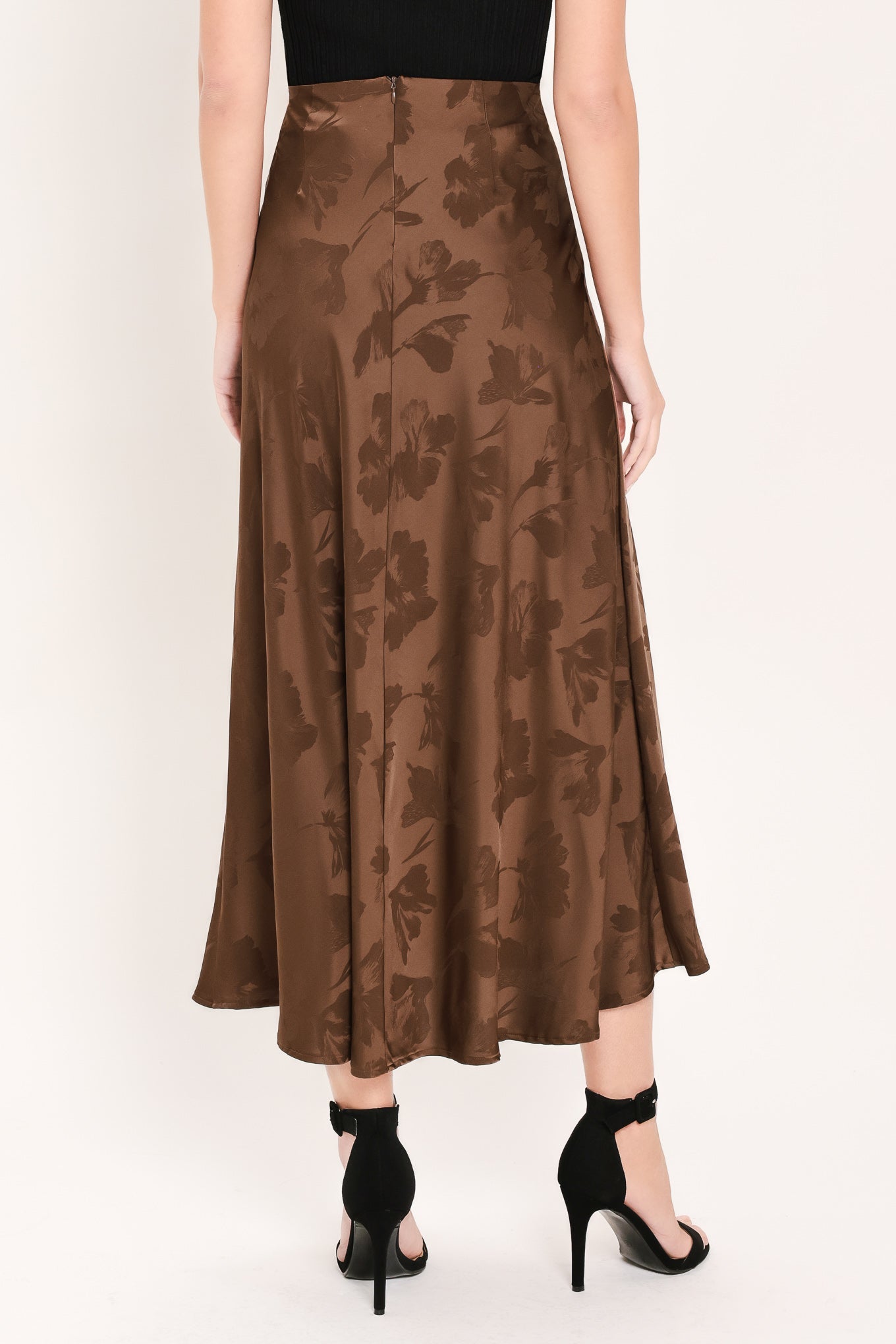 Chocolate Floral Woven Jacquard Midi Skirt in BROWN view 6 - Chocolate Floral Dress