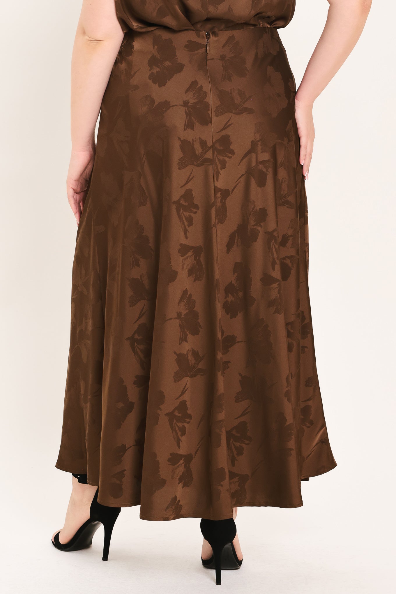 Chocolate Floral Woven Jacquard Midi Skirt view 11 - Chocolate Floral Dress