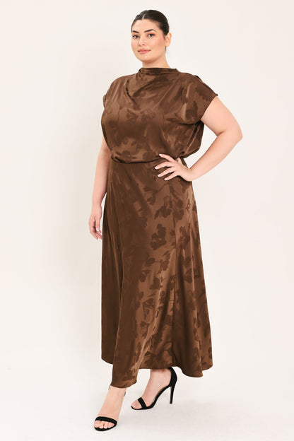 Chocolate Floral Woven Jacquard Midi Skirt view 12 - Chocolate Floral Dress