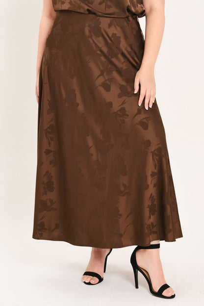 Chocolate Floral Woven Jacquard Midi Skirt view 7 - Chocolate Floral Dress