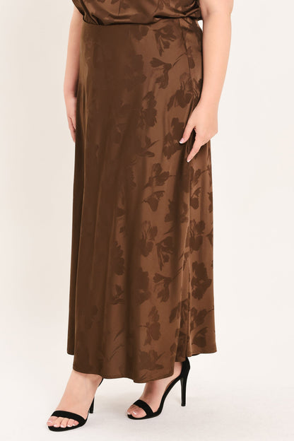 Chocolate Floral Woven Jacquard Midi Skirt view 9 - Chocolate Floral Dress