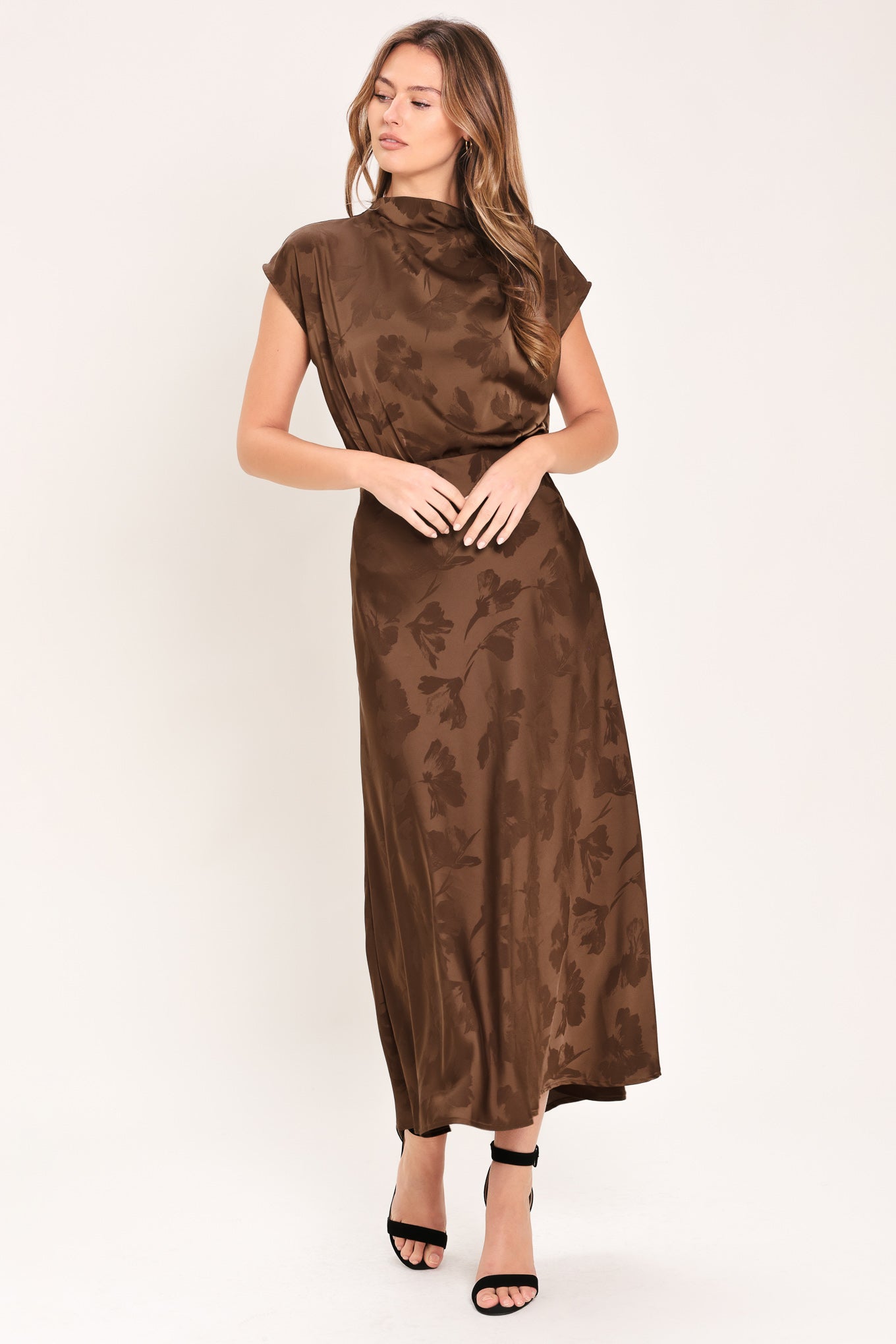 Chocolate Floral Woven Jacquard Top in BROWN view 4 - Chocolate Floral Blouse