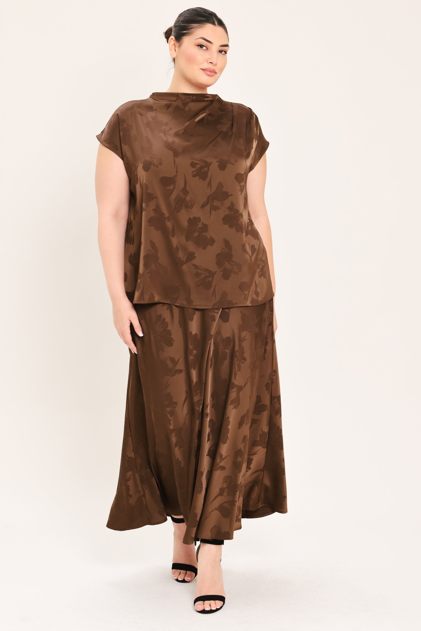 Chocolate Floral Woven Jacquard Top view 10 - Chocolate Floral Blouse