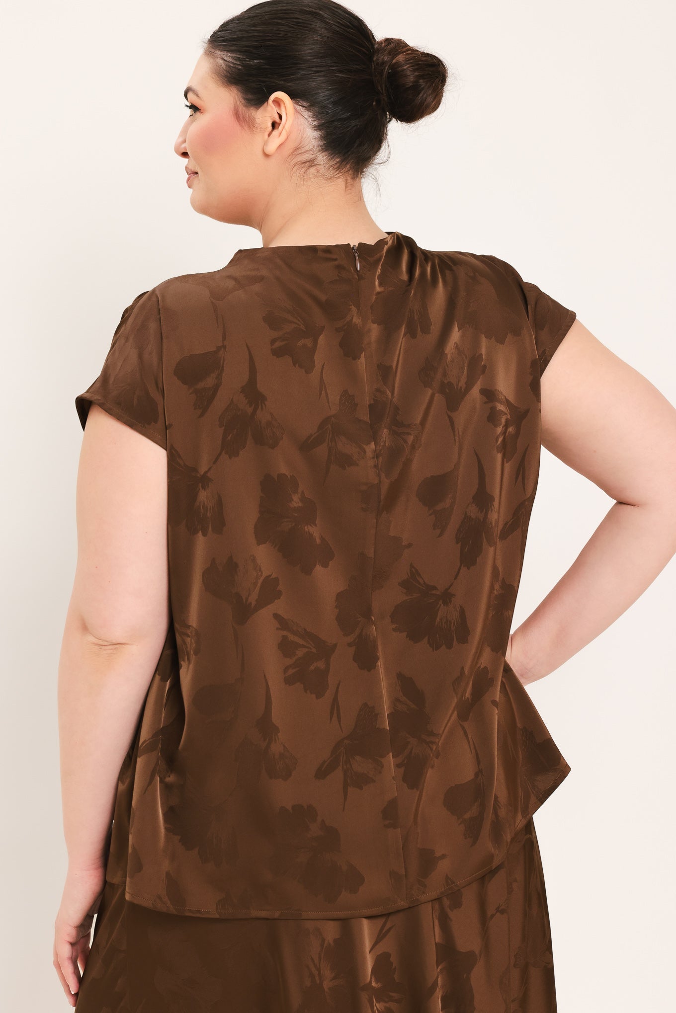 Chocolate Floral Woven Jacquard Top view 13 - Chocolate Floral Blouse