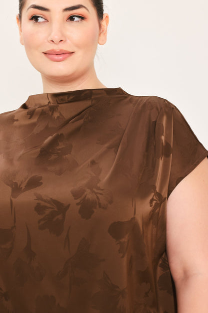 Chocolate Floral Woven Jacquard Top view 9 - Chocolate Floral Blouse