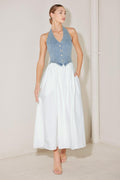 City to Coast Woven Midi Dress DENIM/WHITE (dress) - star city gold coast dress code, city chic coastal - shop at us.meeeshop