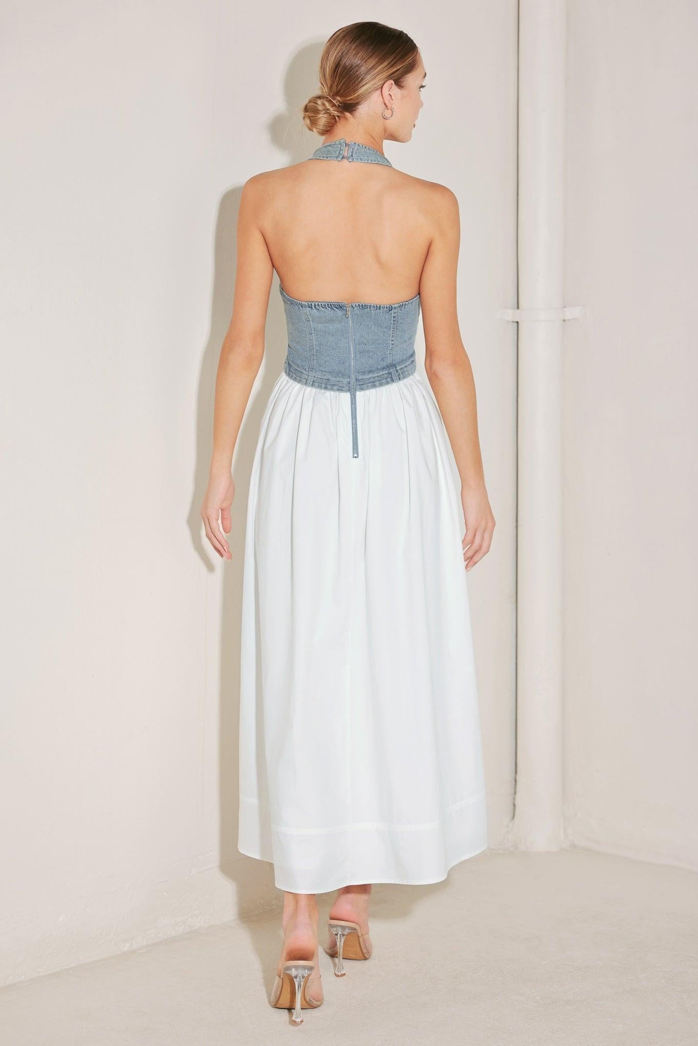 City to Coast Woven Midi Dress DENIM/WHITE view 2 (dress) - star city gold coast dress code, city chic  - shop at us.meeeshop