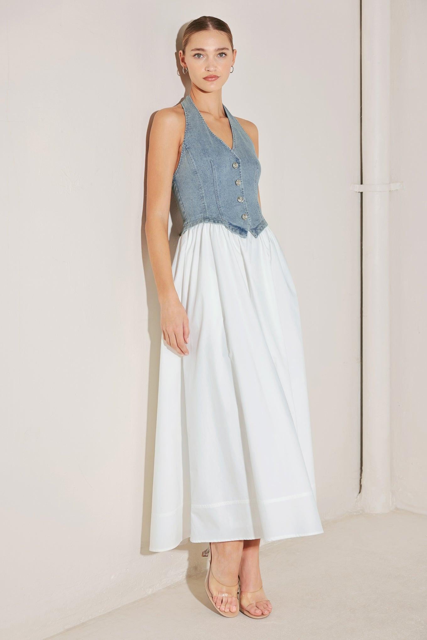 City to Coast Woven Midi Dress DENIM/WHITE view 4 (dress) - star city gold coast dress code, city chic  - shop at us.meeeshop