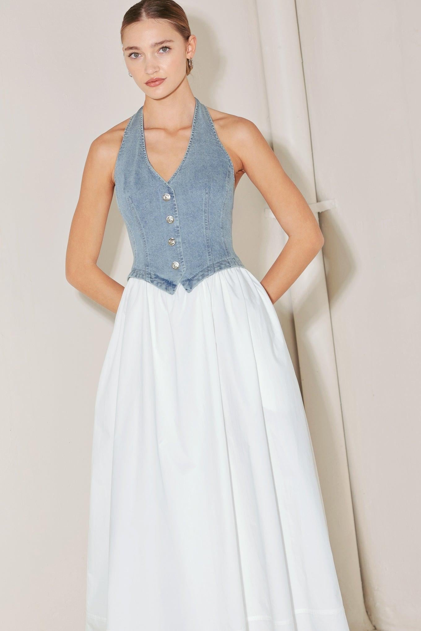 City to Coast Woven Midi Dress DENIM/WHITE view 5 (dress) - star city gold coast dress code, city chic  - shop at us.meeeshop
