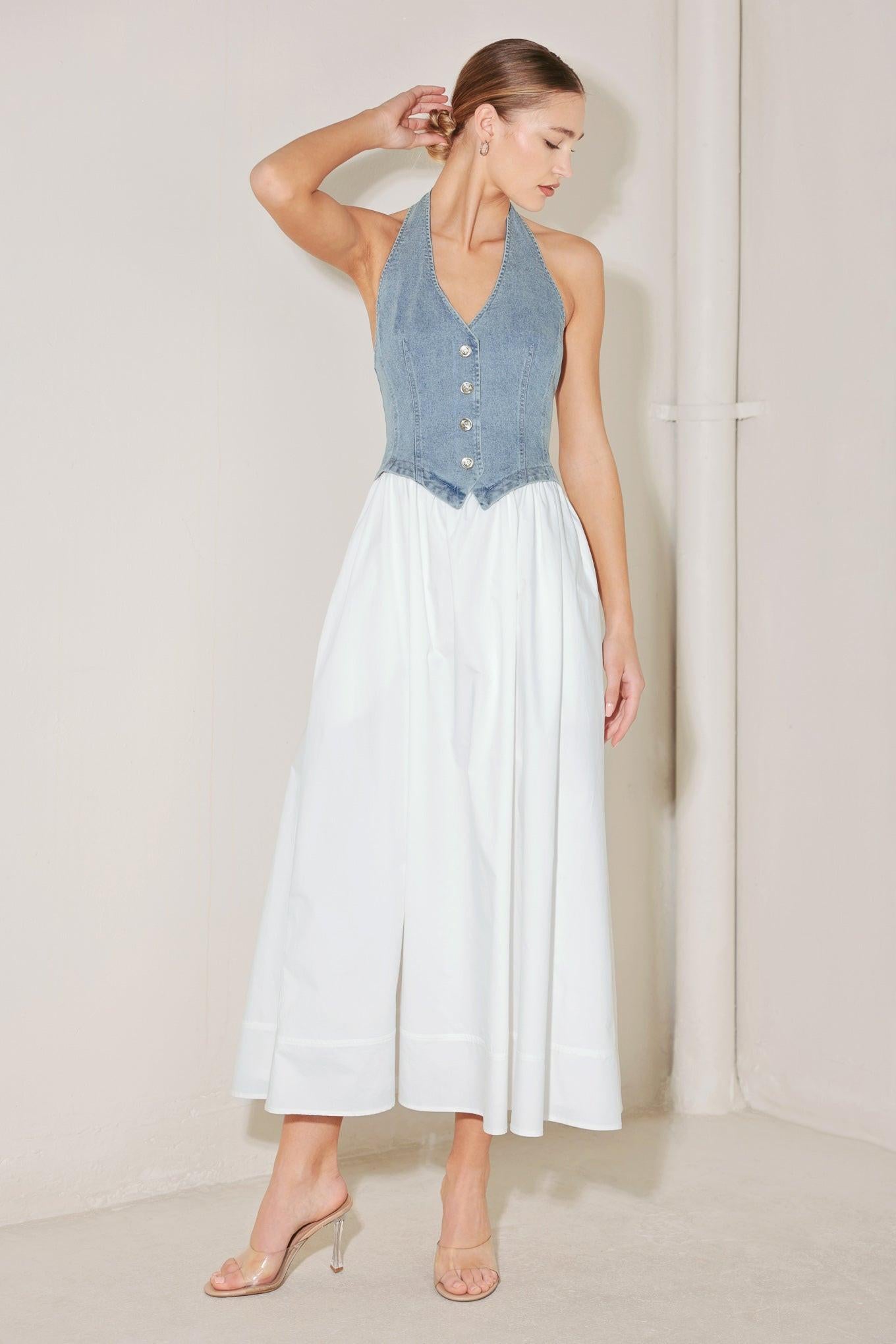 City to Coast Woven Midi Dress DENIM/WHITE view 6 (dress) - star city gold coast dress code, city chic  - shop at us.meeeshop