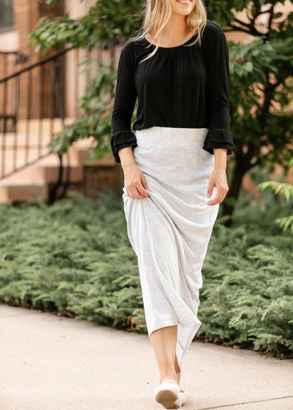 Clarise Heather Gray Premium Knit Maxi Skirt in 3XL view 7 - Fall Wardrobe Essential (dress)