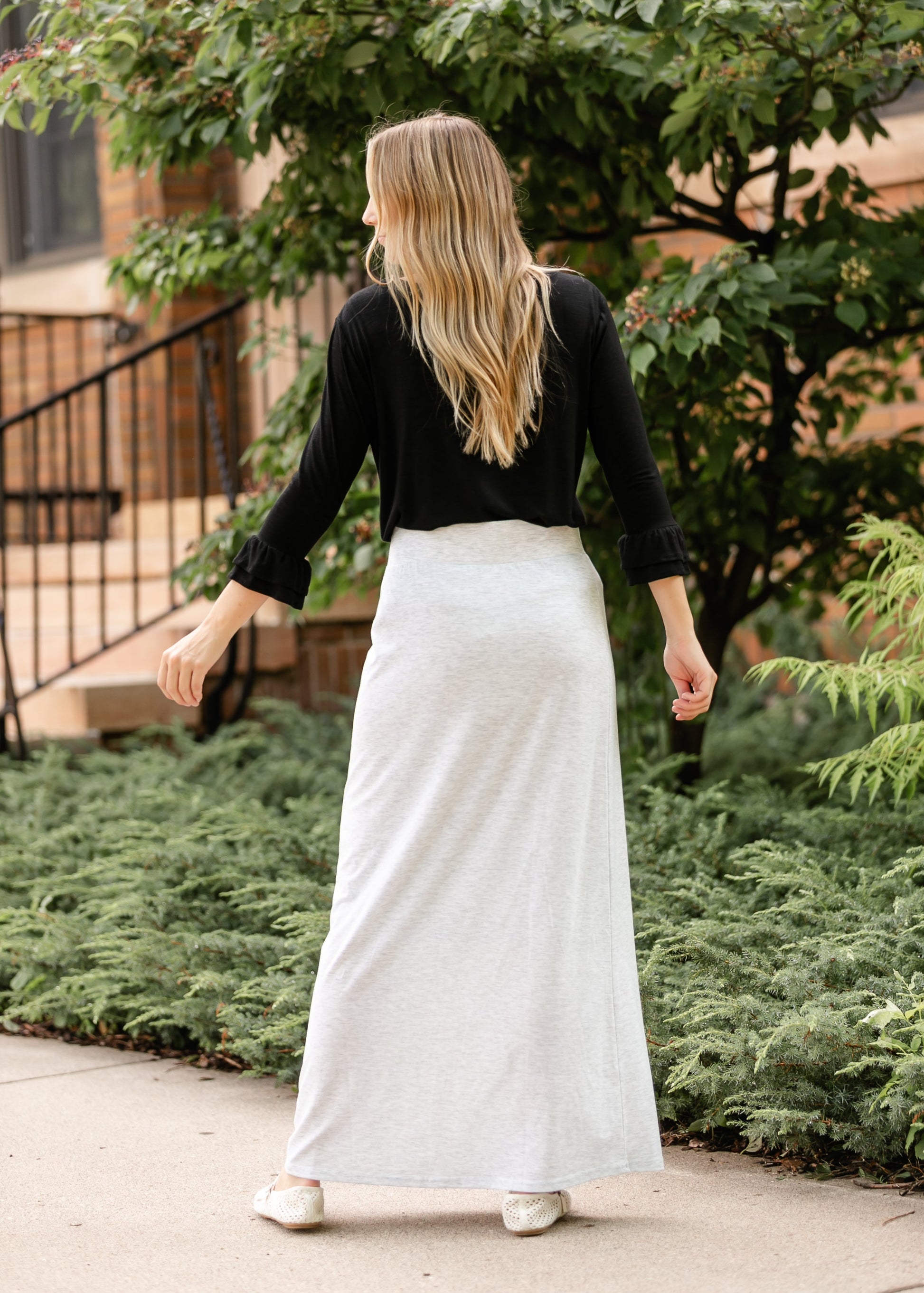 Clarise Heather Gray Premium Knit Maxi Skirt in L view 4 - Fall Wardrobe Essential (dress)