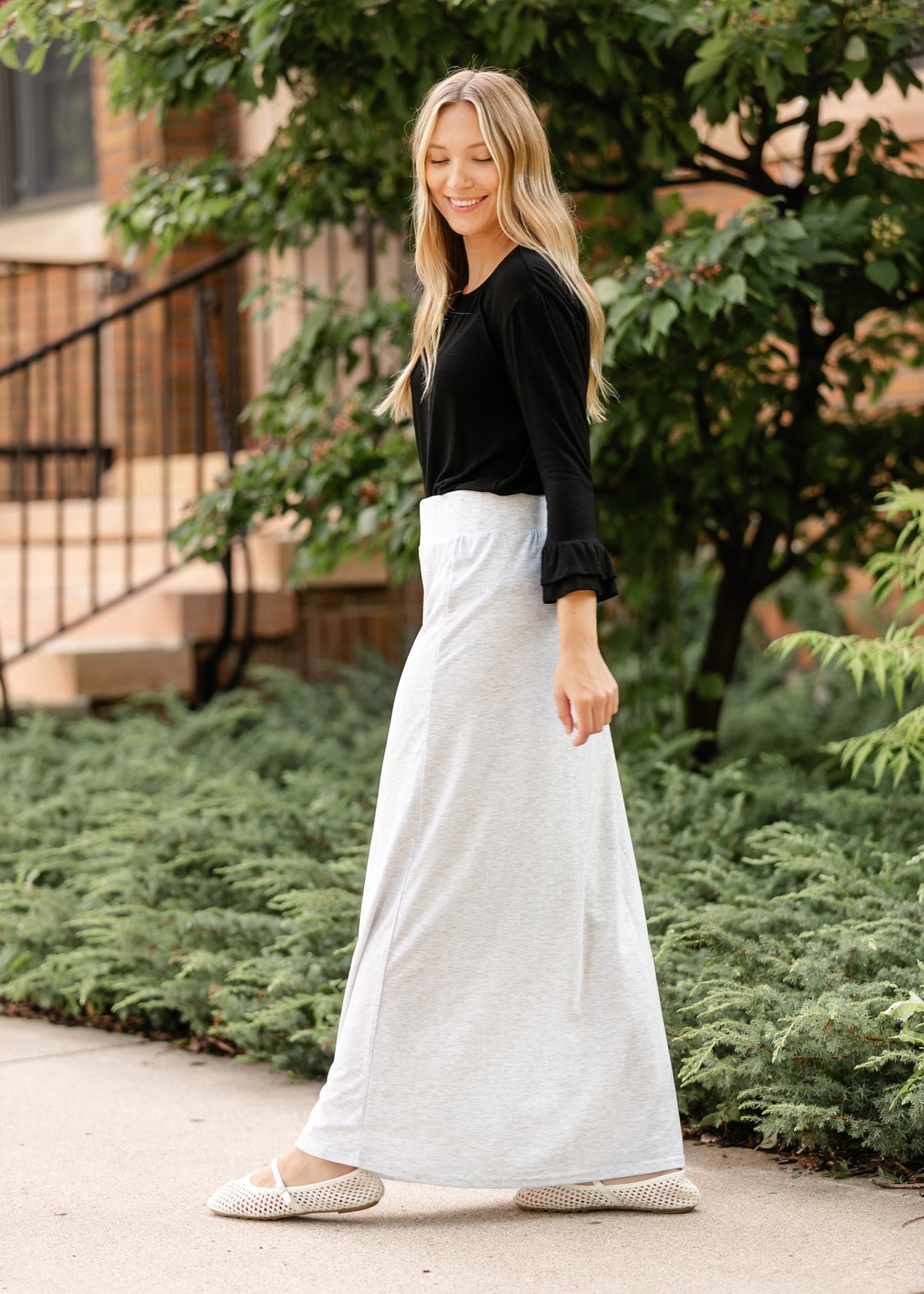 Clarise Heather Gray Premium Knit Maxi Skirt in M view 3 - Fall Wardrobe Essential (dress)