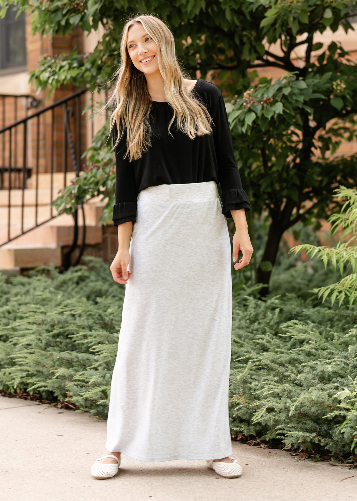 Clarise Heather Gray Premium Knit Maxi Skirt in S view 2 - Fall Wardrobe Essential (dress)