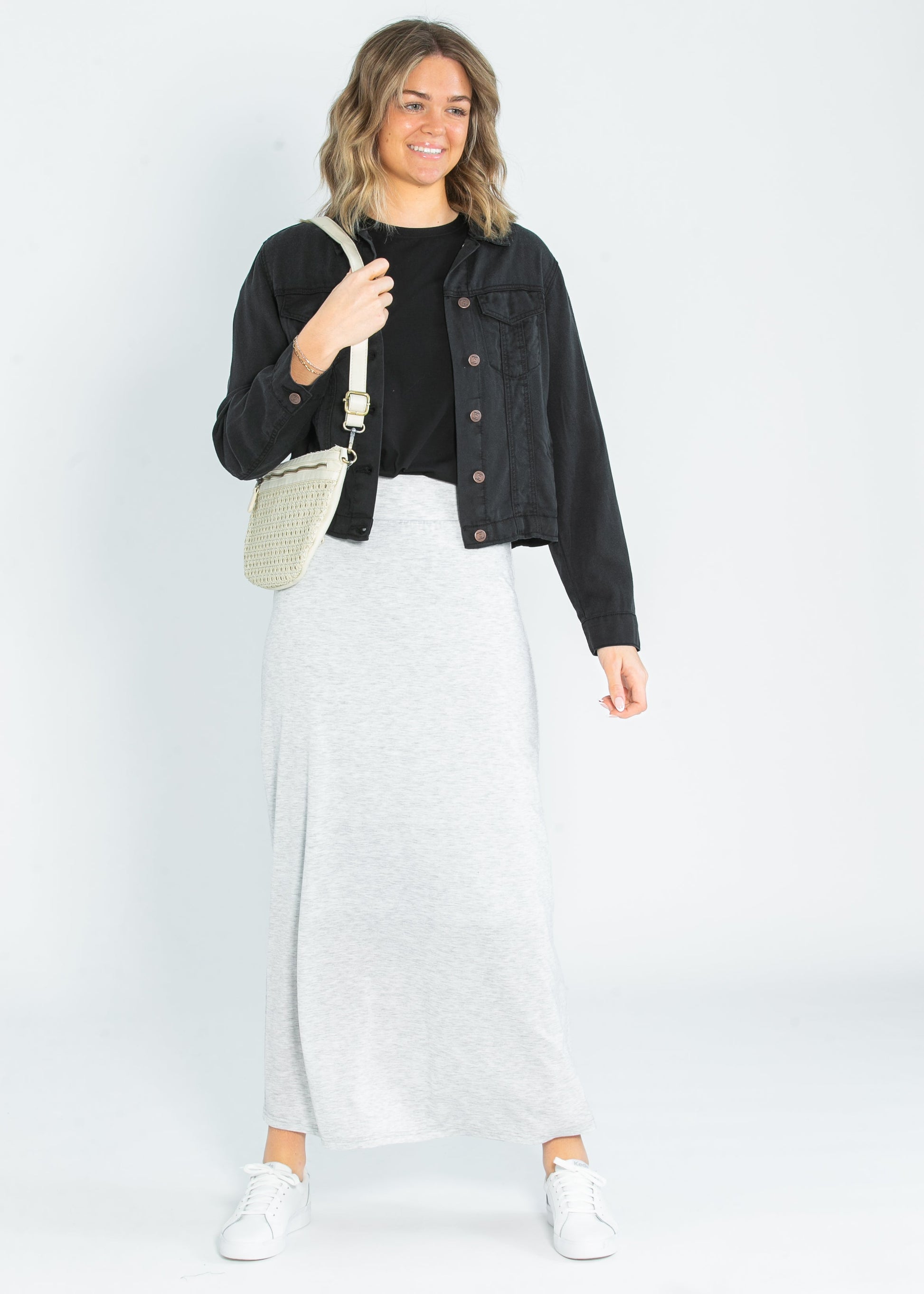 Clarise Heather Gray Premium Knit Maxi Skirt view 12 - Fall Wardrobe Essential (dress)