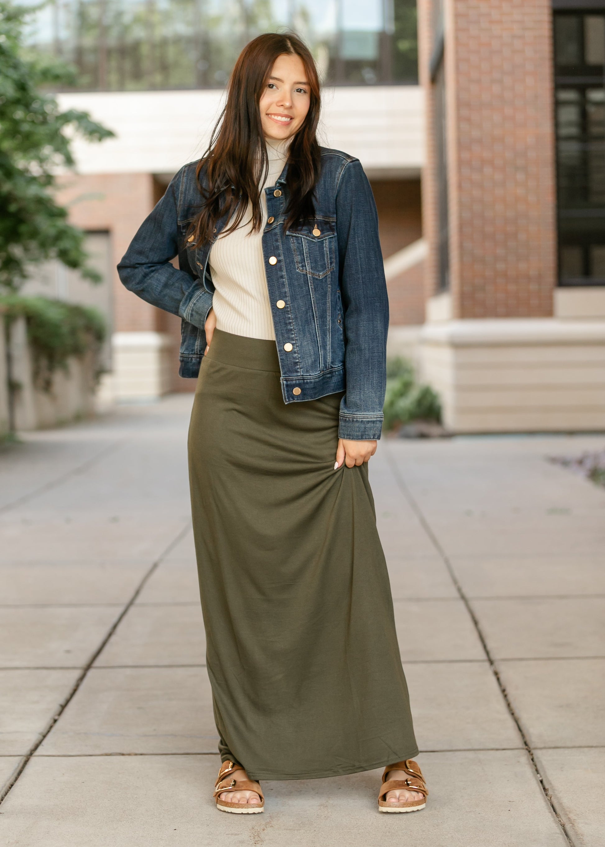 Clarise Olive Premium Knit Maxi Skirt in 3XL view 7 - Fall Wardrobe Essential (dress)