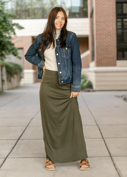 Clarise Olive Premium Knit Maxi Skirt in 3XL view 7 - Fall Wardrobe Essential (dress)