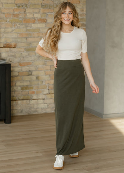 Clarise Olive Premium Knit Maxi Skirt in XS - Fall Wardrobe Essential (dress)