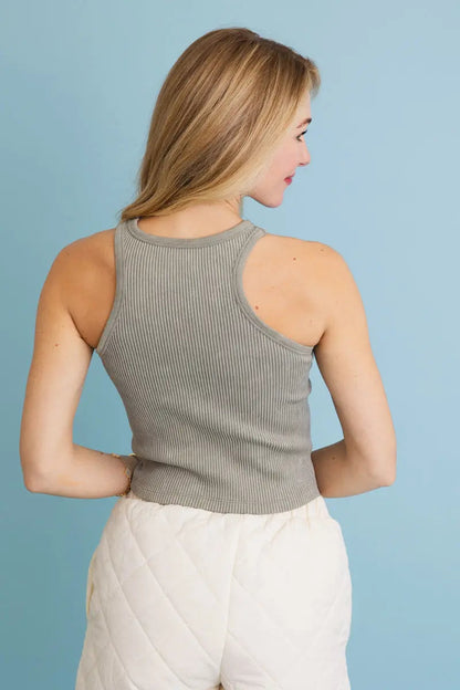 Classic Basic Washed Ribbed Tank Top - MeeeShop Women's Fashion