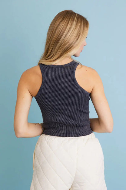 Classic Basic Washed Ribbed Tank Top - MeeeShop Women's Fashion