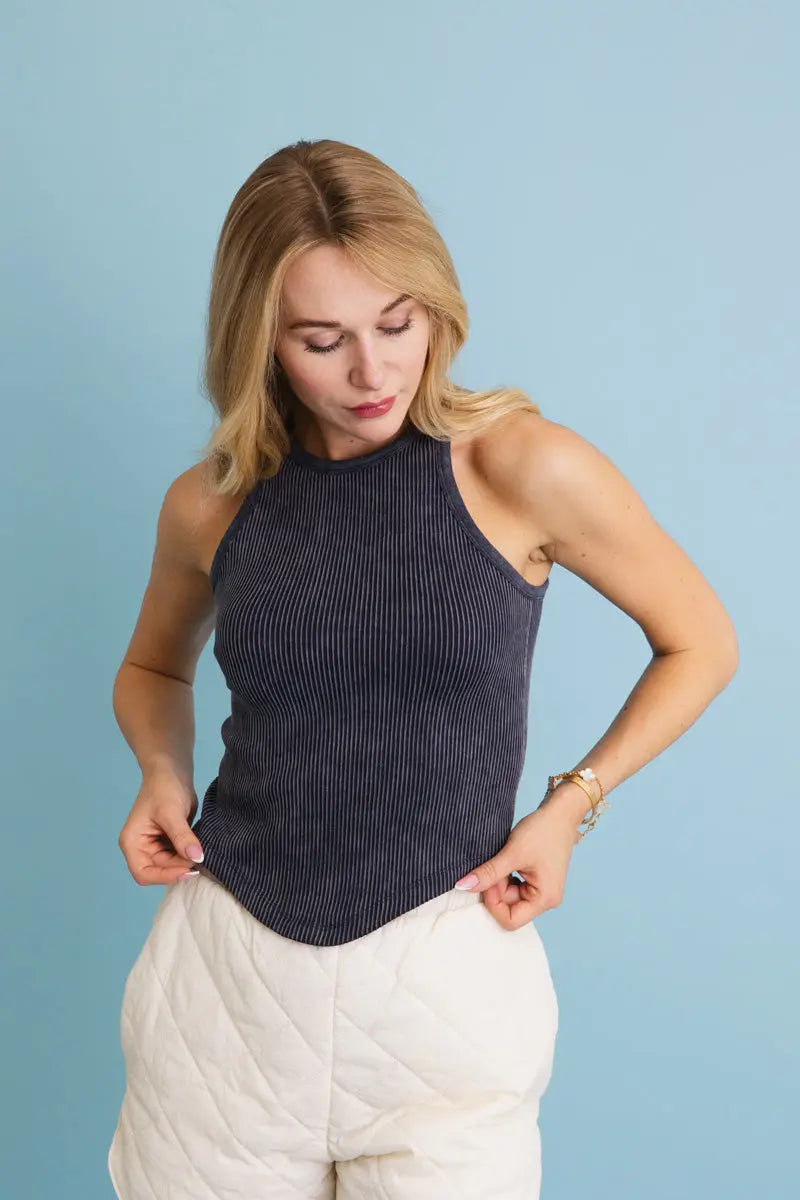 Classic Basic Washed Ribbed Tank Top - MeeeShop Women's Fashion