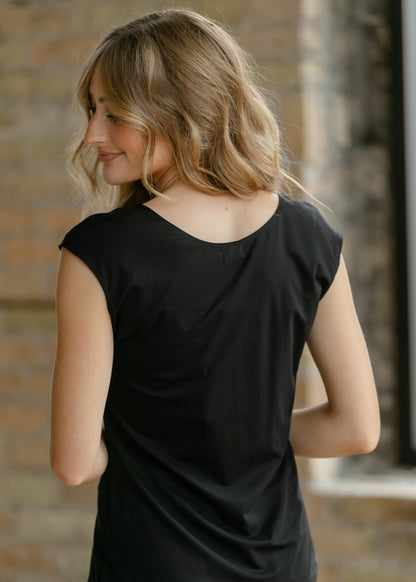 Classic Black Cap Sleeve Tank in L view 4 - Classic Black Tank Top