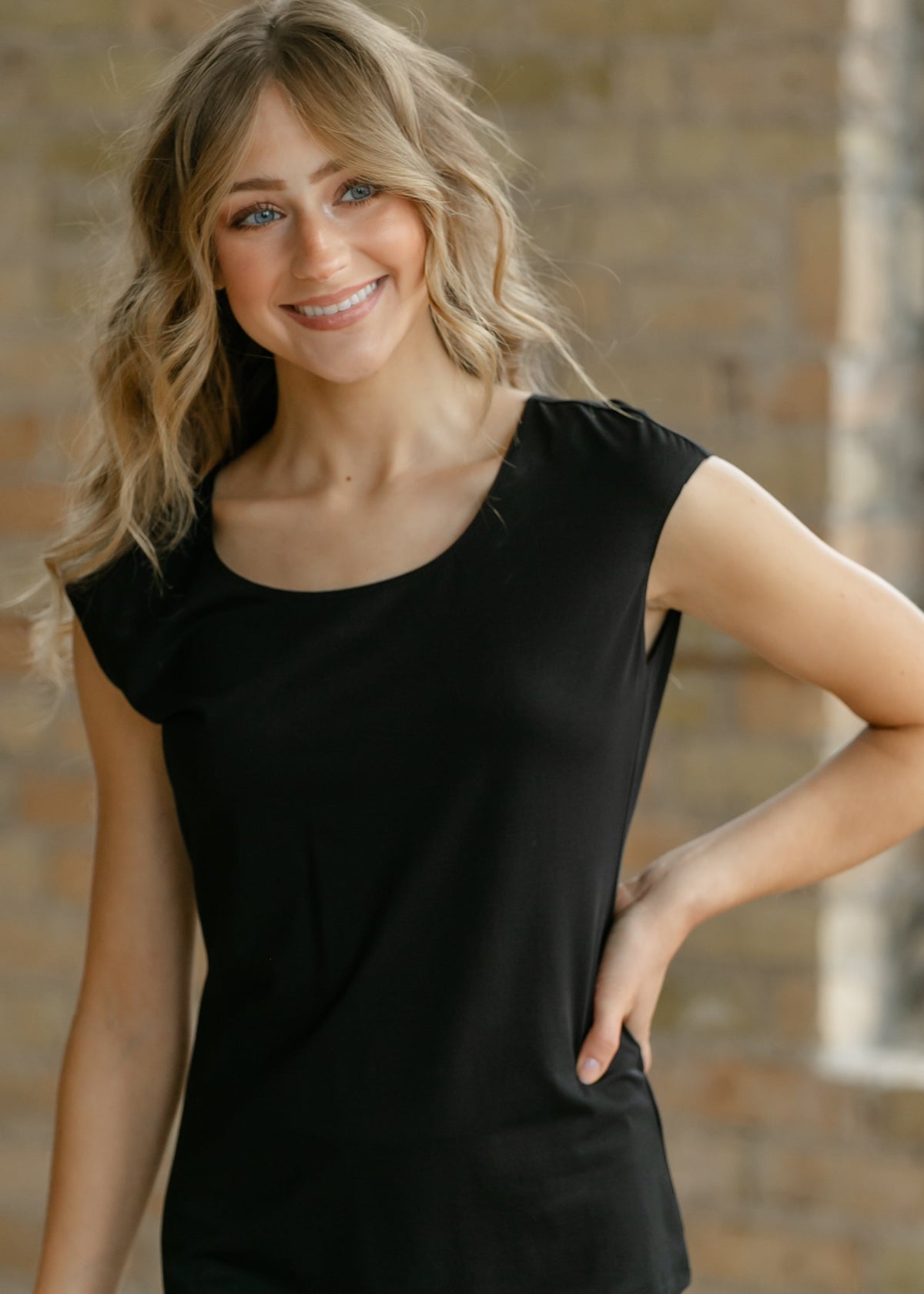 Classic Black Cap Sleeve Tank in S view 2 - Classic Black Tank Top