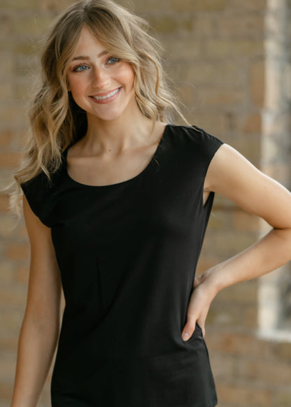 Classic Black Cap Sleeve Tank in S view 2 - Classic Black Tank Top