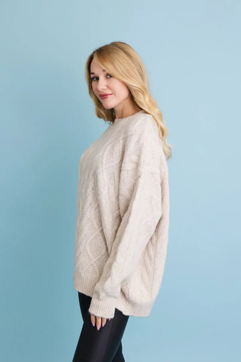Classic Soft Cable Knit Pullover Sweater - MeeeShop Women's Fashion