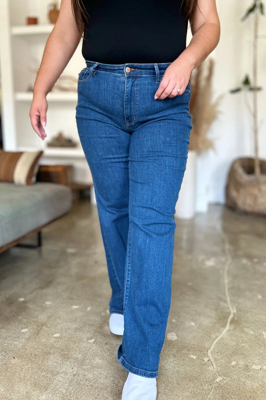 Judy Blue Full Size High Rise Straight Jeans in Medium - High-Waisted - Judy Jeans (bottom)